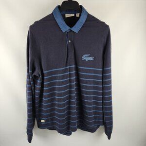Lacoste Shirt Mens 7-XXL Blue Black Striped L/S Polo